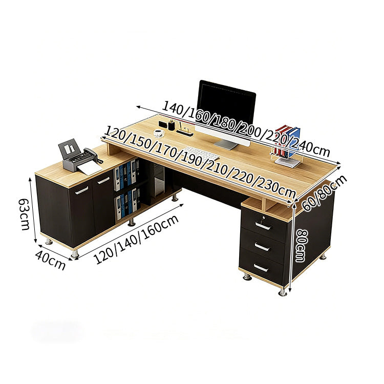 エコ板材 配線孔キャップ 広い天板 サイドキャビネット 大容量 Ⅼ字タイプ デスク ワークスペース 役員デスク 機能的 木目調 カスタマイズ可能 LBZ-C075