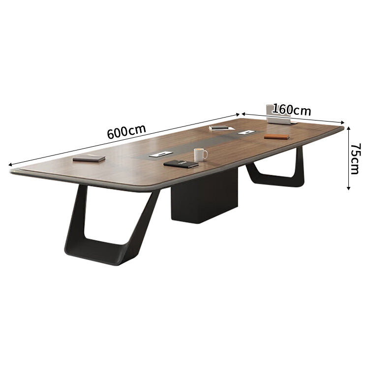 事務机 木目調 オフィスデスク ミーティングテーブル 大型会議テーブル R加工 配線ボックス ナチュラル グレー 高級感 SL-HYZ-041