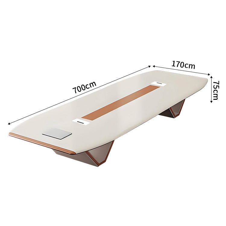 ミーティングテーブル 事務机 オフィスデスク 大型会議テーブル 厚さ エコ素材 デザイン感 ホワイト キャメル SL-HYZ-030