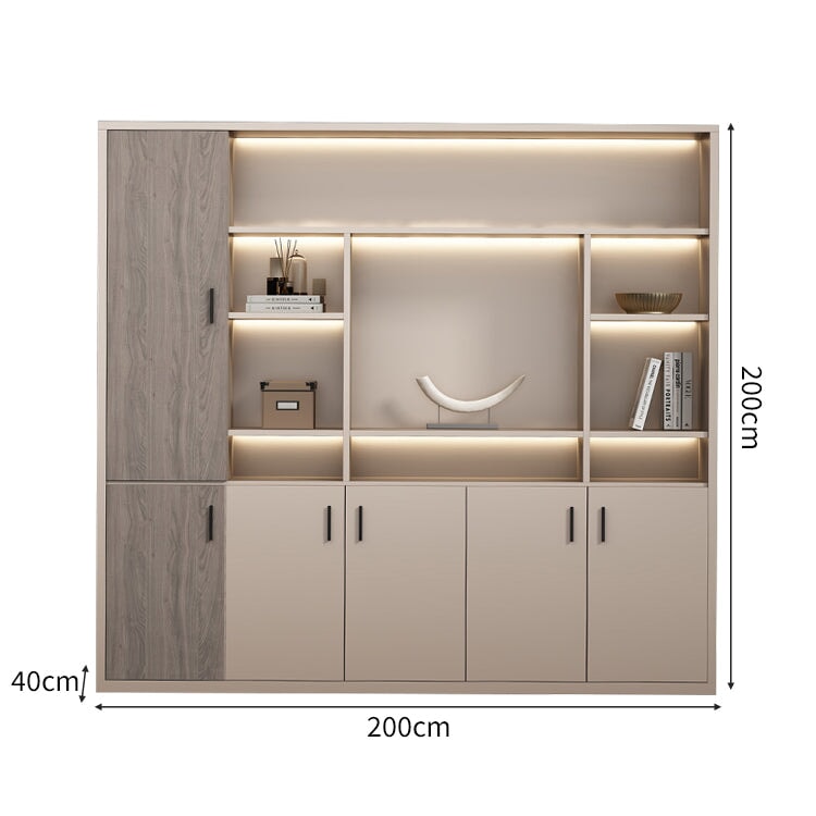 大容量 多段式 分類収納 オープン収納 扉付き 取っ手 台輪 安定性 キャビネット 収納棚 オフィス用 木目調 バイカラー 落ち着き 穏やか カスタマイズ可能 CWG-C023 chickagu