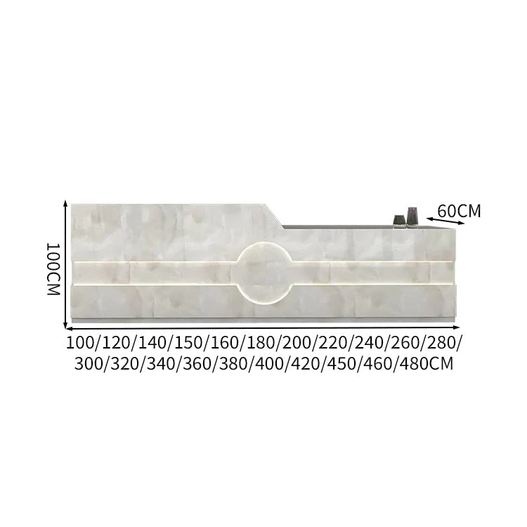 受付カウンター フロント レジカウンター カウンター LEDライト 配線穴 キーボードトレイ 引き出し 袖机 マーブル模様 カスタマイズ可能 JDT-K-112