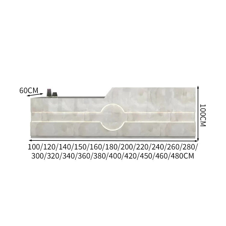 受付カウンター フロント レジカウンター カウンター LEDライト 配線穴 キーボードトレイ 引き出し 袖机 マーブル模様 カスタマイズ可能 JDT-K-112