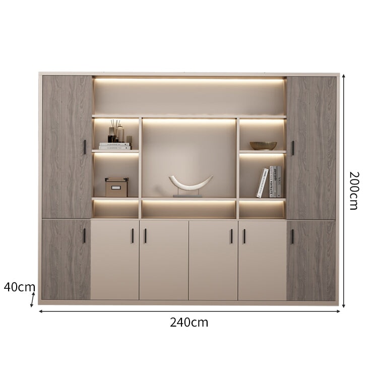 大容量 多段式 分類収納 オープン収納 扉付き 取っ手 台輪 安定性 キャビネット 収納棚 オフィス用 木目調 バイカラー 落ち着き 穏やか カスタマイズ可能 CWG-C023 chickagu