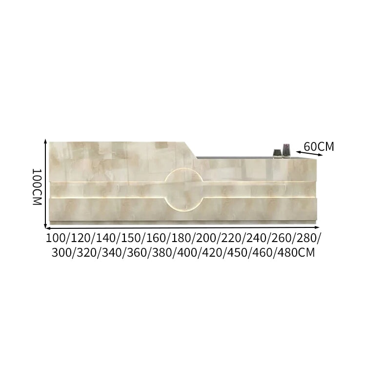 受付カウンター フロント レジカウンター カウンター LEDライト 配線穴 キーボードトレイ 引き出し 袖机 マーブル模様 カスタマイズ可能 JDT-K-112