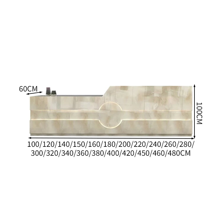 受付カウンター フロント レジカウンター カウンター LEDライト 配線穴 キーボードトレイ 引き出し 袖机 マーブル模様 カスタマイズ可能 JDT-K-112