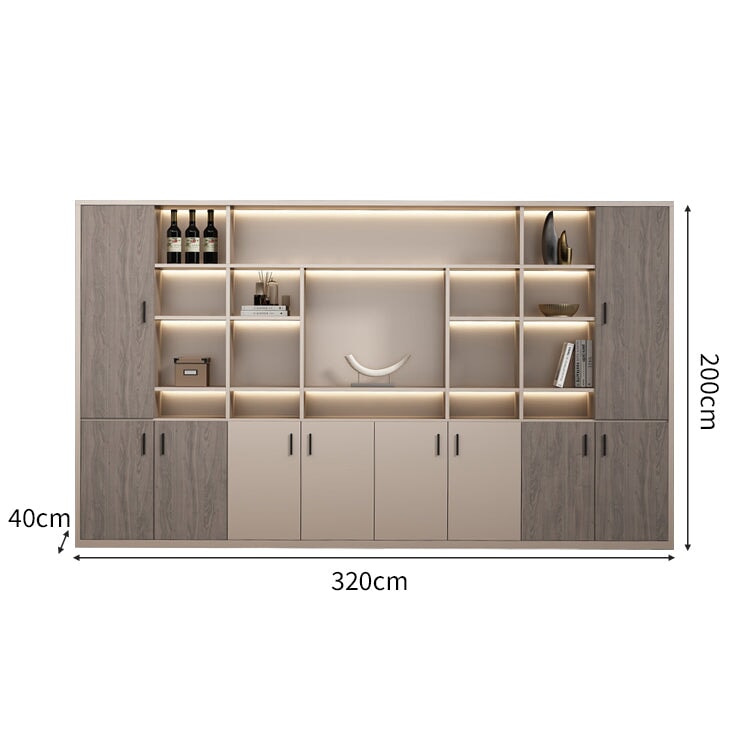 大容量 多段式 分類収納 オープン収納 扉付き 取っ手 台輪 安定性 キャビネット 収納棚 オフィス用 木目調 バイカラー 落ち着き 穏やか カスタマイズ可能 CWG-C023 chickagu