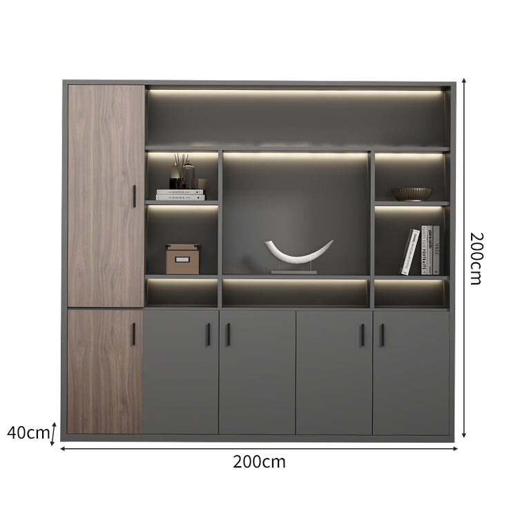 大容量 多段式 分類収納 オープン収納 扉付き 取っ手 台輪 安定性 キャビネット 収納棚 オフィス用 木目調 バイカラー 落ち着き 穏やか カスタマイズ可能 CWG-C023 chickagu