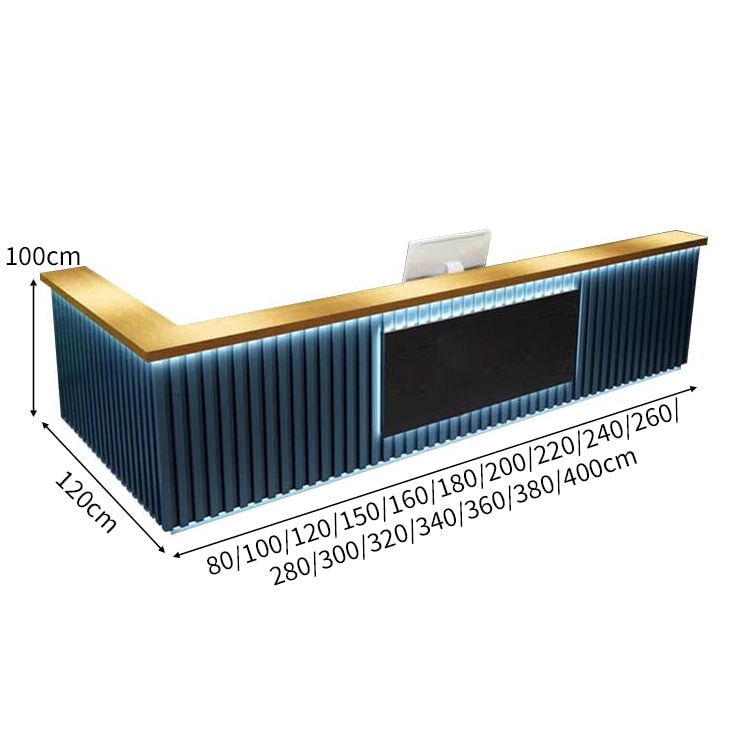 LEDライト付き 大容量収納 鍵付き引き出し 受付カウンター バーカウンター 受付台 カウンターテーブル L型 おしゃれ ブルー カスタマイズ可能 JDT-C029 chickagu