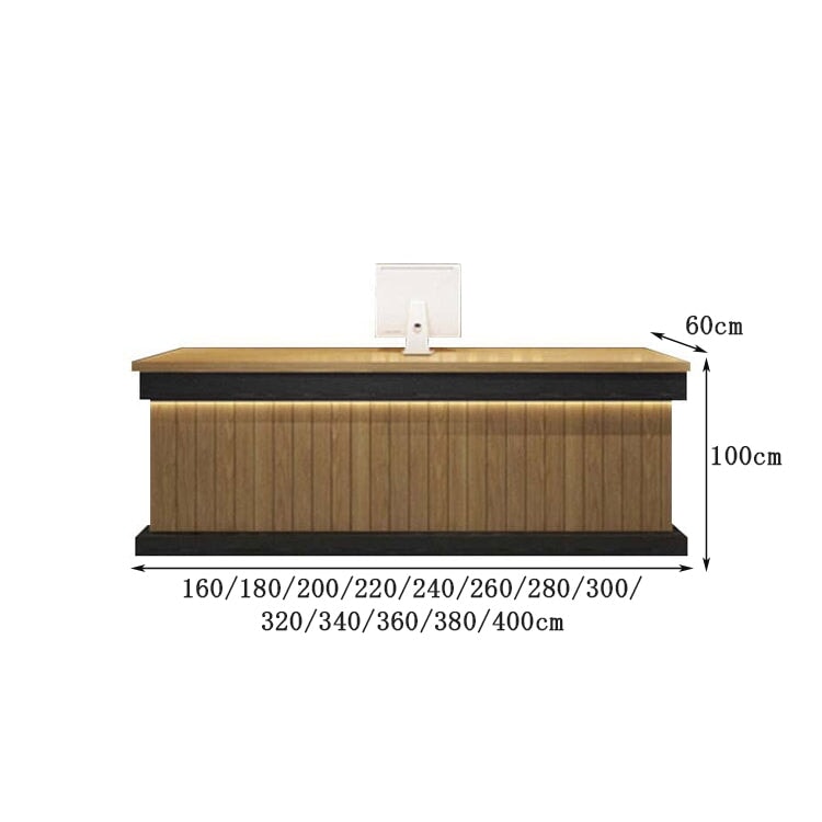 受付カウンター バーカウンター 受付台 カウンターテーブル L型 LEDライト付き 大容量収納 引き出し付き 木目調 モダン カスタマイズ可能 CHICKAGU