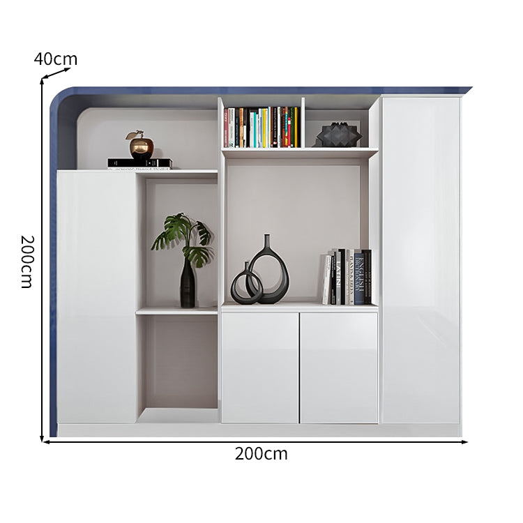 大容量 オープン収納 扉付き 台輪 鏡面仕上げ エコ板材 キャビネット 収納キャビネット 書類棚 すっきり 機能的 上質 カスタマイズ可能 CWG-C085