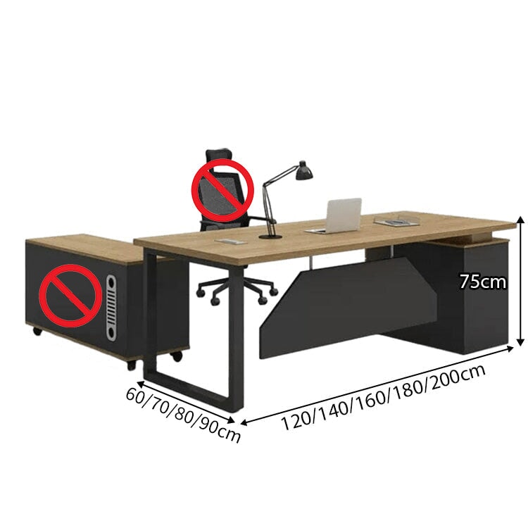 オフィスデスク ワークデスク 役員デスク パソコンデスク 幕板付き サイドキャビネット 焼付塗装 オープン収納 ナチュラル カスタマイズ可能 LBZ-C003 CHICKAGU