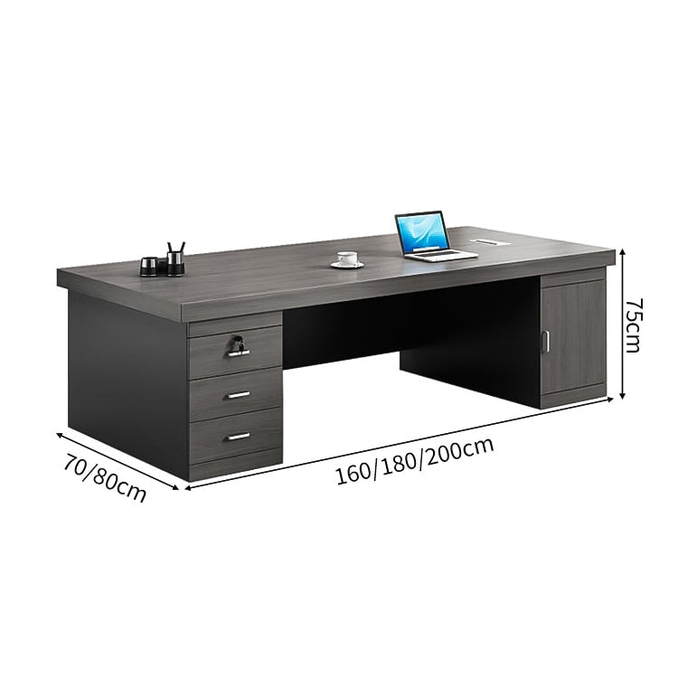 分厚い天板 頑丈 配線ボックス 幕板 安定性 幅広 サイドキャビネット 引き出し 扉付き収納 デスク エグゼクティブ 役員デスク 落ち着き 重厚感 カスタマイズ可能 LBZ-C053