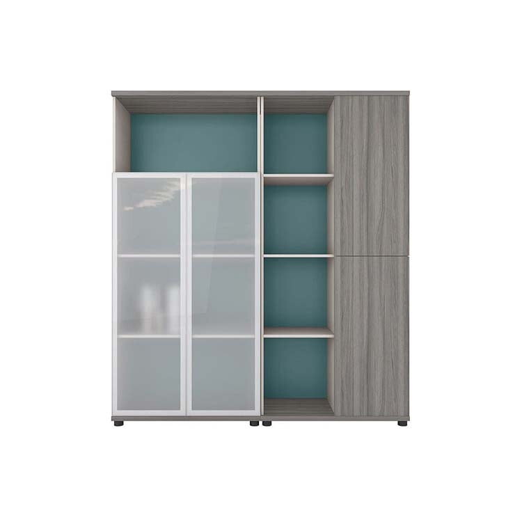 オフィスキャビネット ディスプレイラック 本棚 キャビネット 収納ラック 収納ボックス 扉付き 4段 木目調 カスタマイズ可能 chickagu