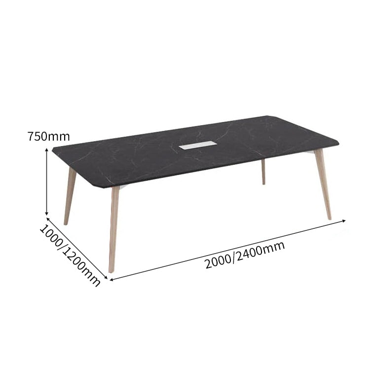 メラミン化粧板 アッシュ材 耐蝕性 マーブル調 配線孔付き 会議テーブル オフィスデスク 大型オフィステーブル 長机 シンプル ブラック カスタマイズ可能 HYZ-C050 chickagu