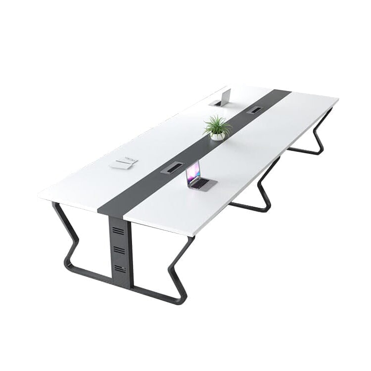 広々 洗練 配線ボークス ホワイト メラミン化粧板 スチール 会議テーブル ミーティングテーブル オフィスデスク 会議室 業務用 カスタマイズ可能 HYZ-C061