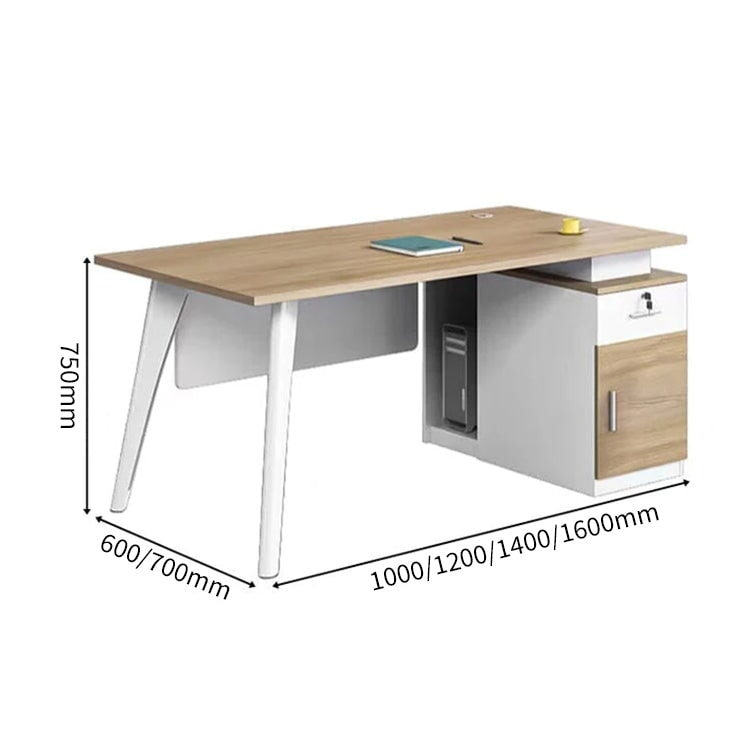 オフィスデスク ワークデスク パソコンデスク 事務机 幕板付き 鋼製脚 サイドキャビネット ロック付き ㍶収納 ナチュラル カスタマイズ可能 BGZ-C001 CHICKAGU