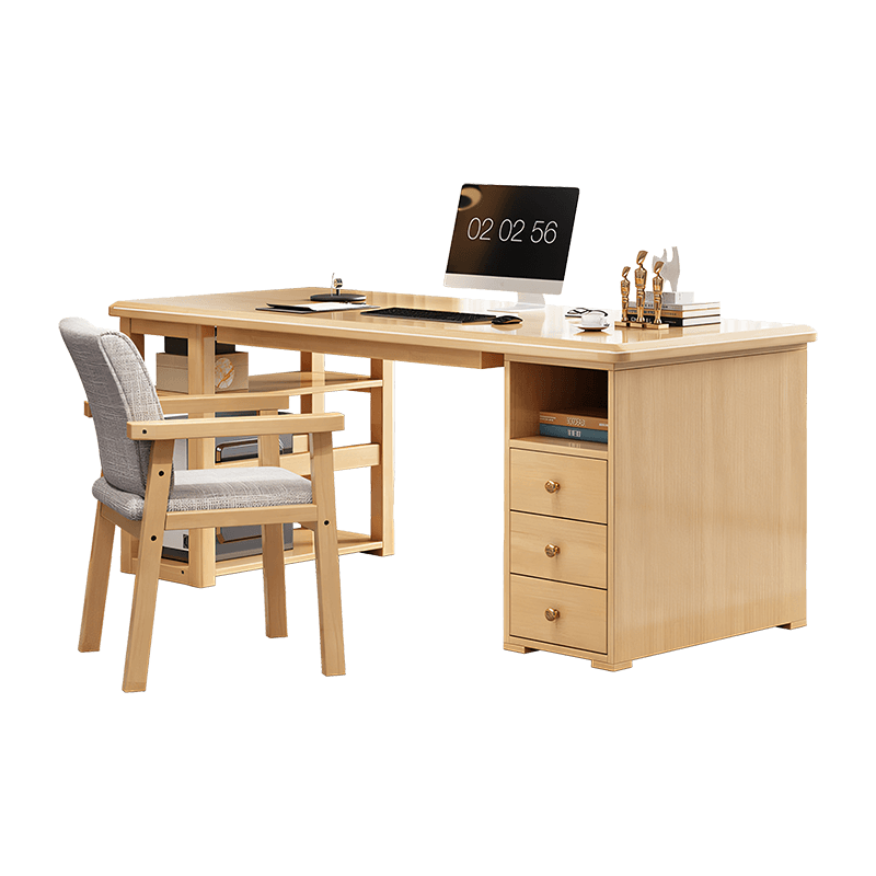天然木 エコ塗装 引き出し オープン収納 オフィスデスク ワークデスク パソコンデスク デスク 広い天板 ラバーウッド PC収納 角丸 簡素 ナチュラル BGZ-C006 CHICKAGU