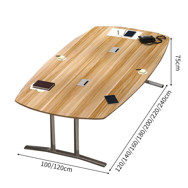 木目調 配線ボックス付き 角丸 T字型脚 会議テーブル ミーティングテーブル 長方形テーブル ワーキングデスク ブラック ホワイト シンプル カスタマイズ可能 HYZ-C021 chickagu