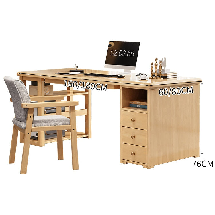 天然木 エコ塗装 引き出し オープン収納 オフィスデスク ワークデスク パソコンデスク デスク 広い天板 ラバーウッド PC収納 角丸 簡素 ナチュラル BGZ-C006 CHICKAGU