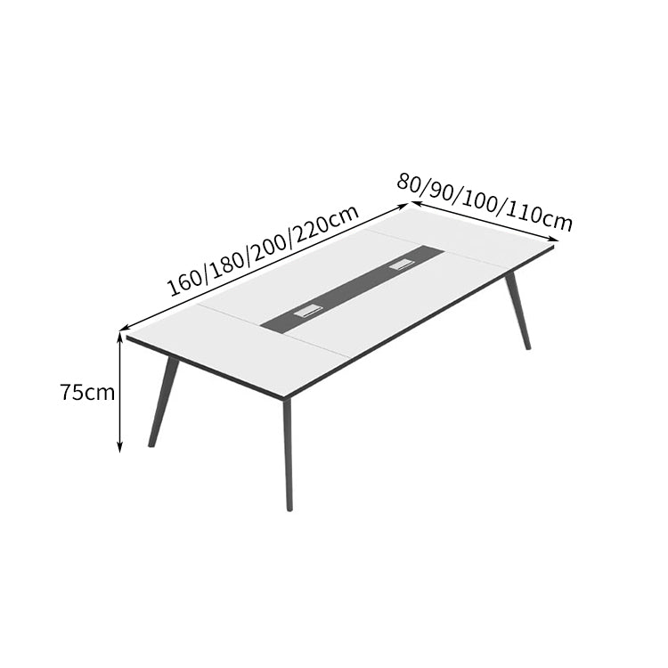 配線穴 エコ板材 厚み バイカラー 金属脚 八の字構造 安定性 テーブル 会議テーブル シンプル 洗練 ホワイト カスタマイズ可能 HYZ-C045