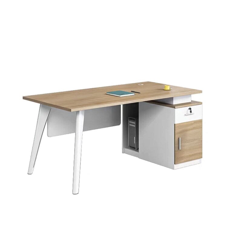 オフィスデスク ワークデスク パソコンデスク 事務机 幕板付き 鋼製脚 サイドキャビネット ロック付き ㍶収納 ナチュラル カスタマイズ可能 BGZ-C001 CHICKAGU