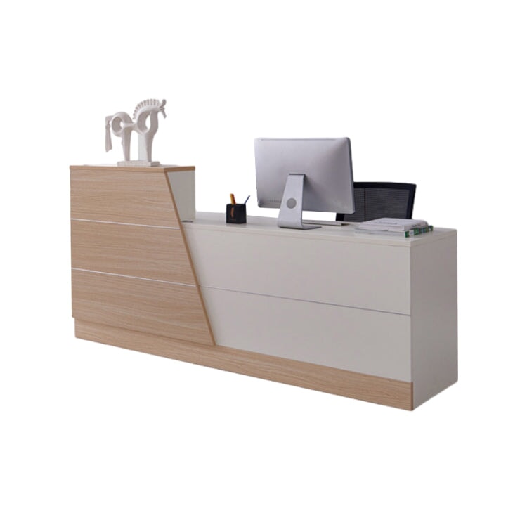 受付カウンター 多目的カウンター オフィス受付 レジスタンド 木目調 引き出し付き 卓上収納 配線口付き 木製 シンプル ホワイト ナチュラル JDT-007