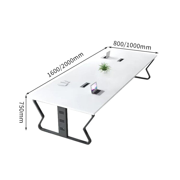 広々 洗練 配線ボークス ホワイト メラミン化粧板 スチール 会議テーブル ミーティングテーブル オフィスデスク 会議室 業務用 カスタマイズ可能 HYZ-C061