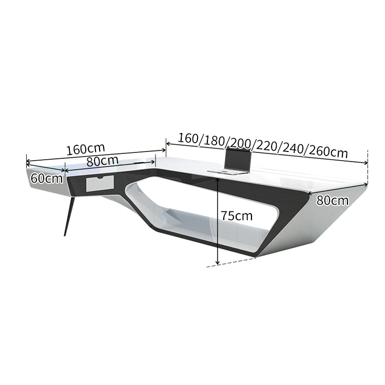 鏡面仕上げ ツヤ R仕上げ 丸み 配線ボックス 引き出し デスク エグゼクティブ 執務デスク 高級感 上質 おしゃれ ホワイト ブラック LBZ-C022
