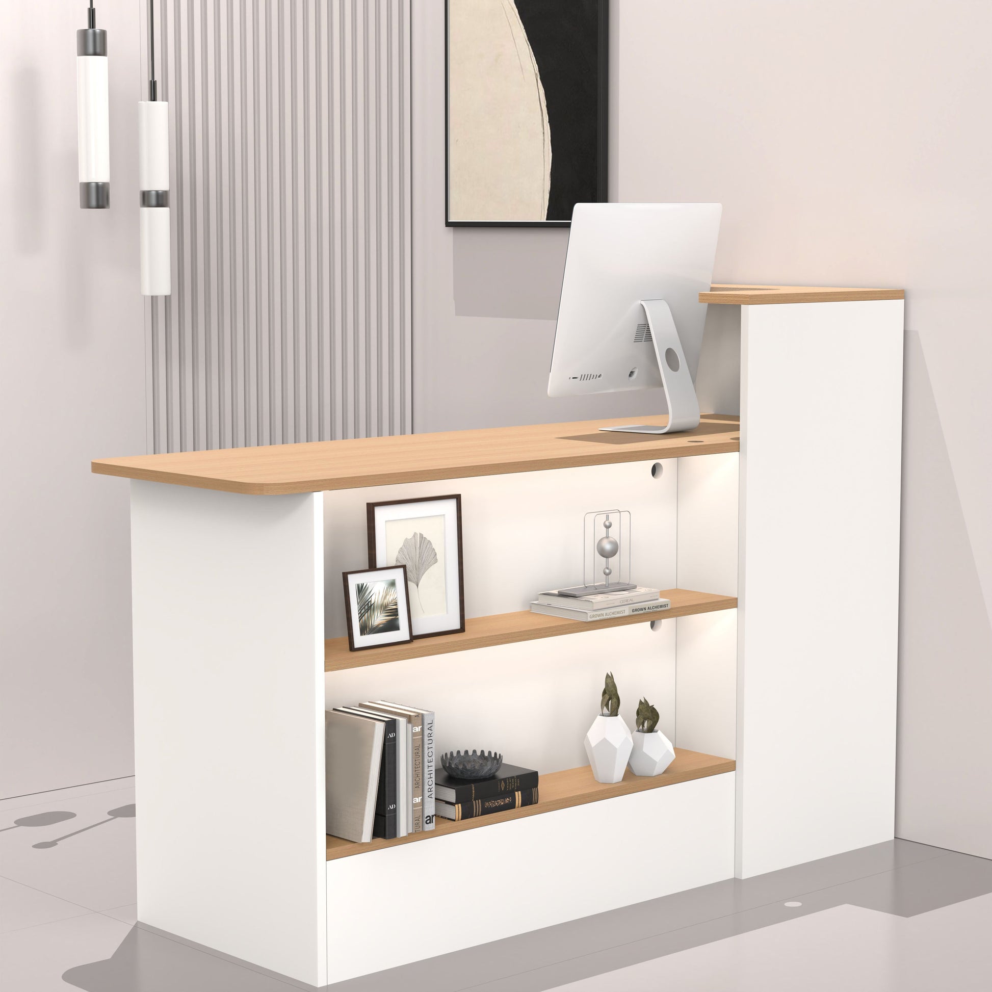 カウンター 受付カウンター オープン収納 大容量 分類収納 おしゃれ 機能的 ホワイト ナチュラル JDT-2210