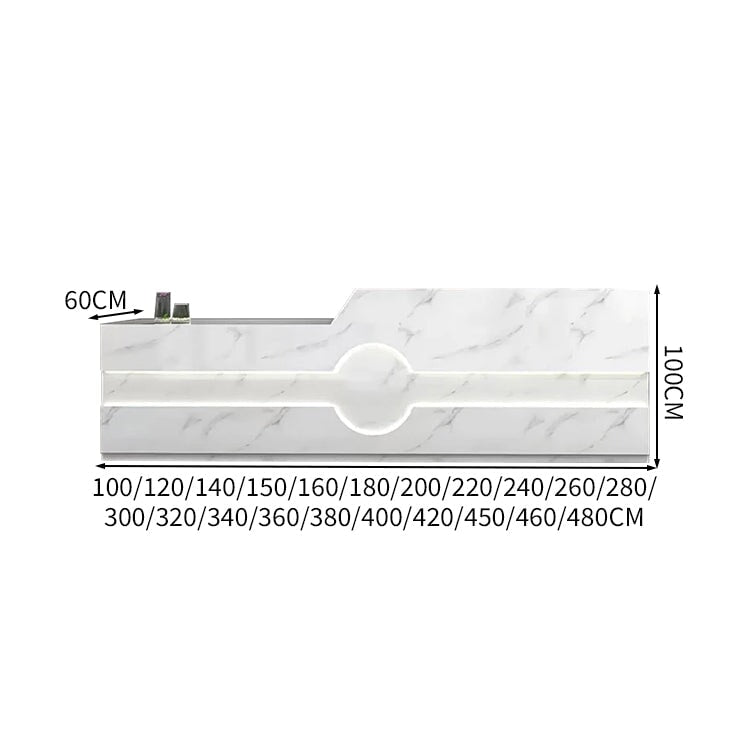 受付カウンター フロント レジカウンター カウンター LEDライト 配線穴 キーボードトレイ 引き出し 袖机 マーブル模様 カスタマイズ可能 JDT-K-112