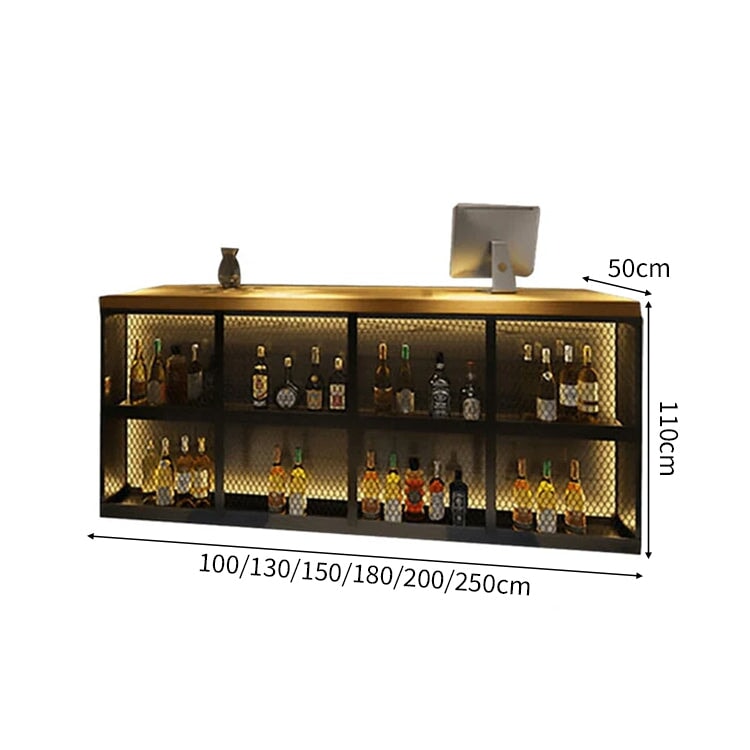 L型 LEDライト付き ショーケース付き 受付カウンター バーカウンター 受付台 カウンターテーブル 無垢材 収納棚 ブラック カスタマイズ可能 JDT-C026 CHICKAGU