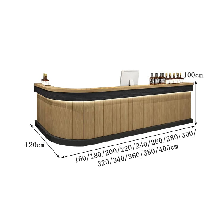 受付カウンター バーカウンター 受付台 カウンターテーブル L型 LEDライト付き 大容量収納 引き出し付き 木目調 モダン カスタマイズ可能 CHICKAGU