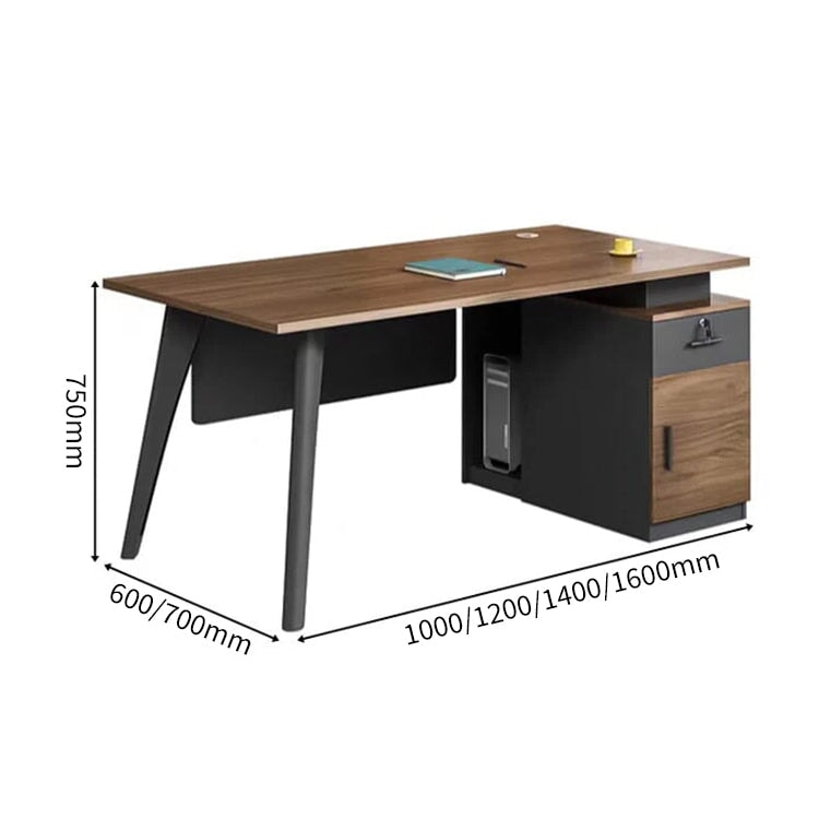 オフィスデスク ワークデスク パソコンデスク 事務机 幕板付き 鋼製脚 サイドキャビネット ロック付き ㍶収納 ナチュラル カスタマイズ可能 BGZ-C001 CHICKAGU