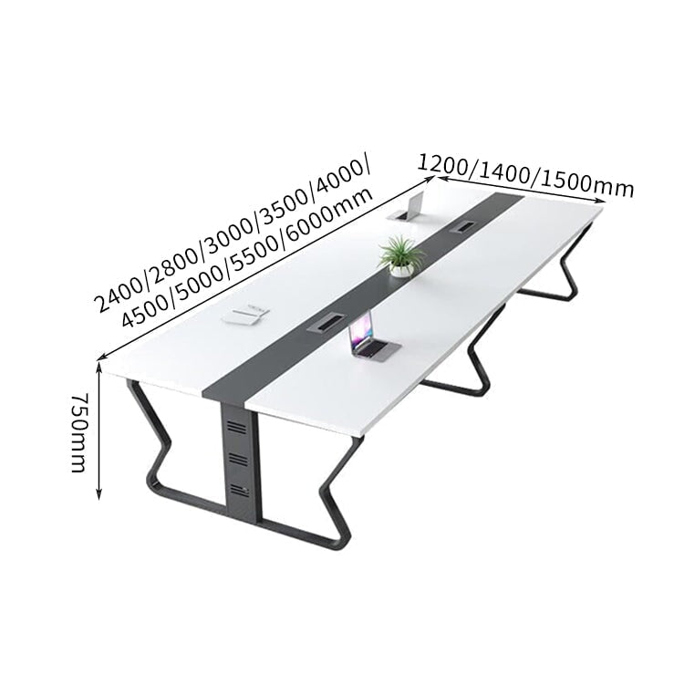 広々 洗練 配線ボークス ホワイト メラミン化粧板 スチール 会議テーブル ミーティングテーブル オフィスデスク 会議室 業務用 カスタマイズ可能 HYZ-C061