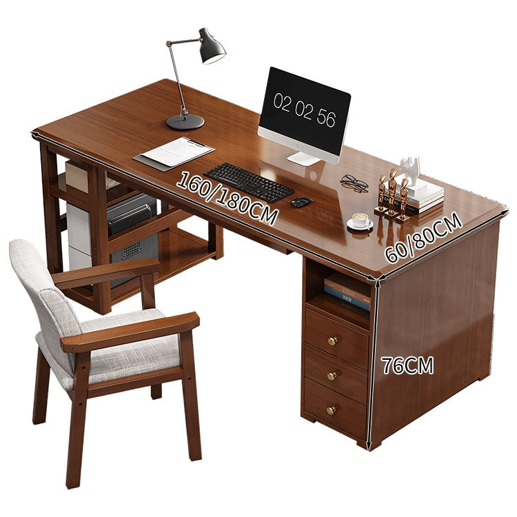 天然木 エコ塗装 引き出し オープン収納 オフィスデスク ワークデスク パソコンデスク デスク 広い天板 ラバーウッド PC収納 角丸 簡素 ナチュラル BGZ-C006 CHICKAGU