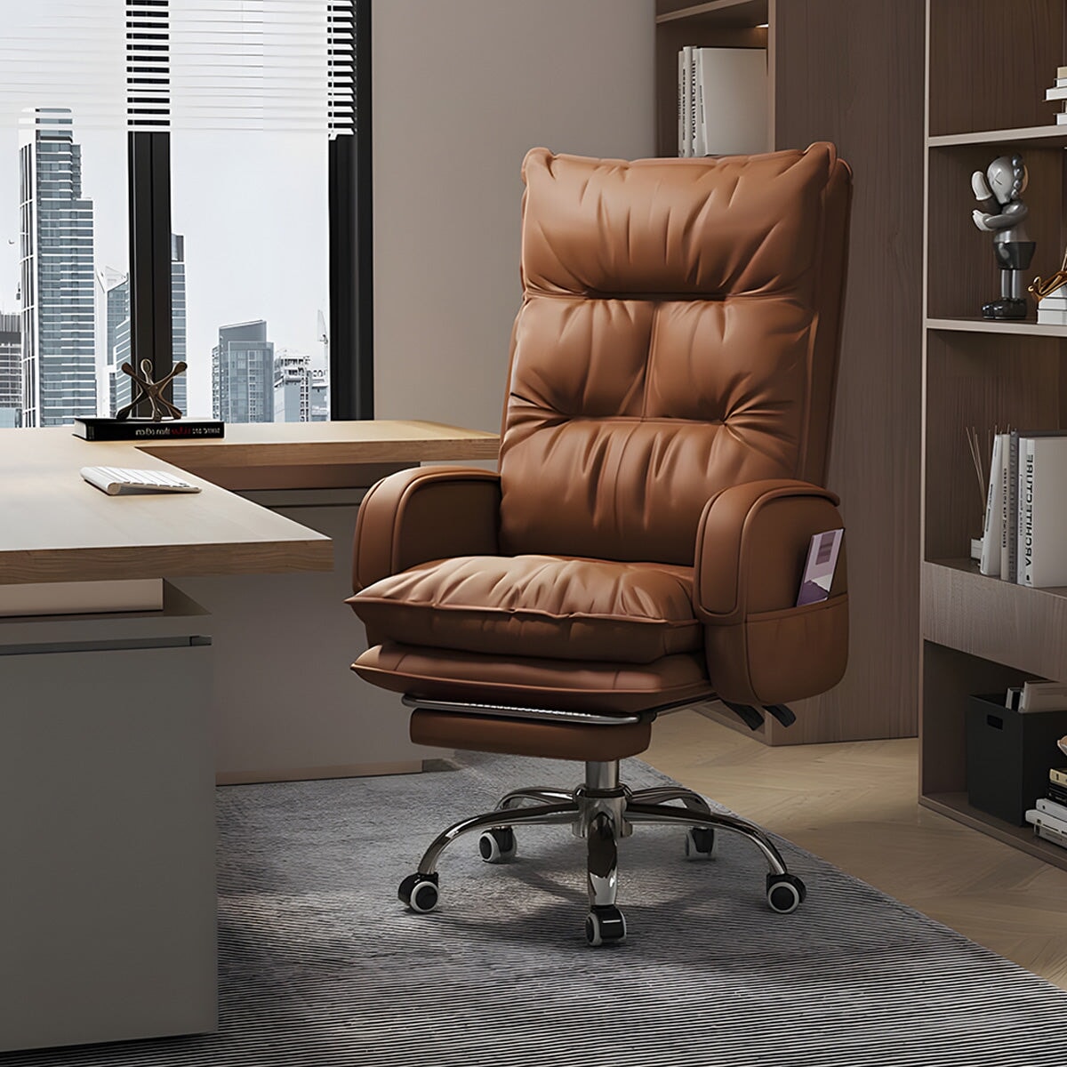 ワークチェア オフィスチェア エグゼクティブチェア PUレザー生地 シリコンフィル 高密度ウレタンフォーム リクライニング機能 フットレスト 高級 BGY-C033  chickagu