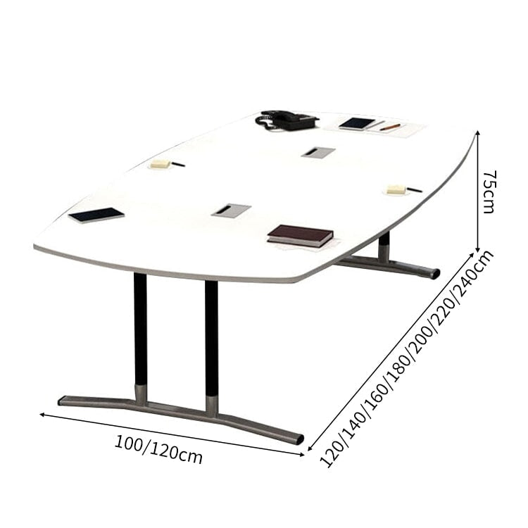 木目調 配線ボックス付き 角丸 T字型脚 会議テーブル ミーティングテーブル 長方形テーブル ワーキングデスク ブラック ホワイト シンプル カスタマイズ可能 HYZ-C021 chickagu
