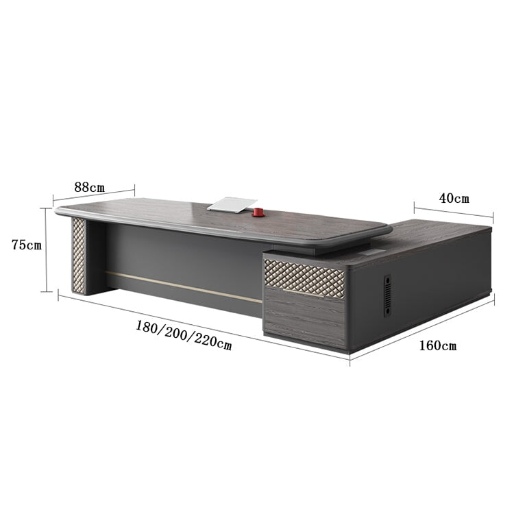 デスク エグゼクティブ 役員デスク 作業用 役員室 エコ板材 分厚い 二重天板 角丸加工 通気孔 幕板 埋め込み型コンセント サイドキャビネット 機能的 落ち着き カスタマイズ可能 LBZ-C165 chickagu