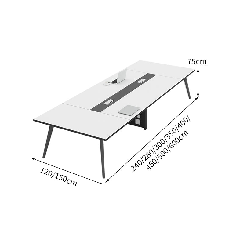 配線穴 エコ板材 厚み バイカラー 金属脚 八の字構造 安定性 テーブル 会議テーブル シンプル 洗練 ホワイト カスタマイズ可能 HYZ-C045