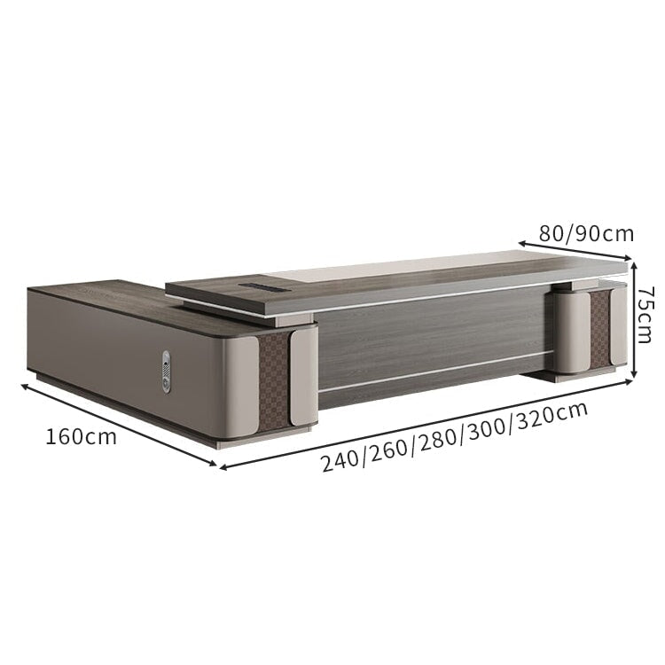 大容量キャビネット 通気孔 分厚い天板 幕板 安定性 デスク エグゼクティブ 執務デスク 市松模様 木目調 上質 エレガント 格調 カスタマイズ可能 LBZ-C069 chickagu