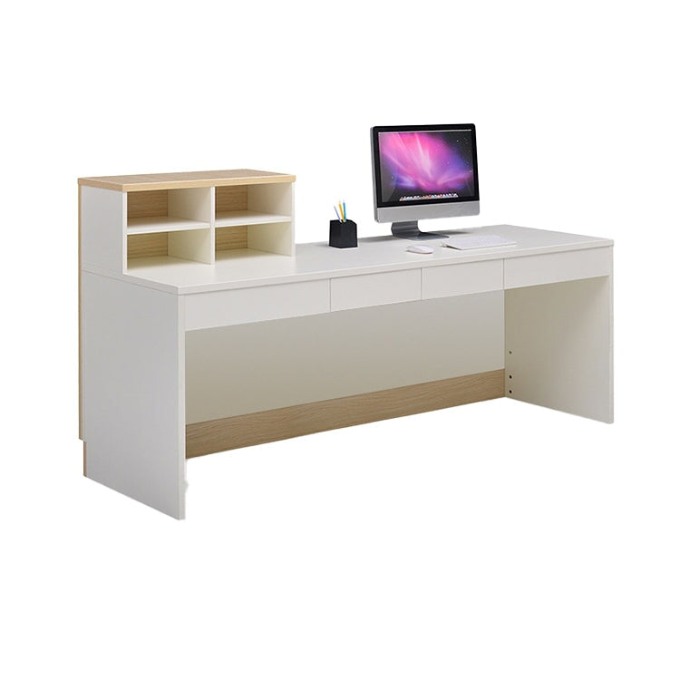 受付カウンター 多目的カウンター オフィス受付 レジスタンド 木目調 引き出し付き 卓上収納 配線口付き 木製 シンプル ホワイト ナチュラル JDT-007