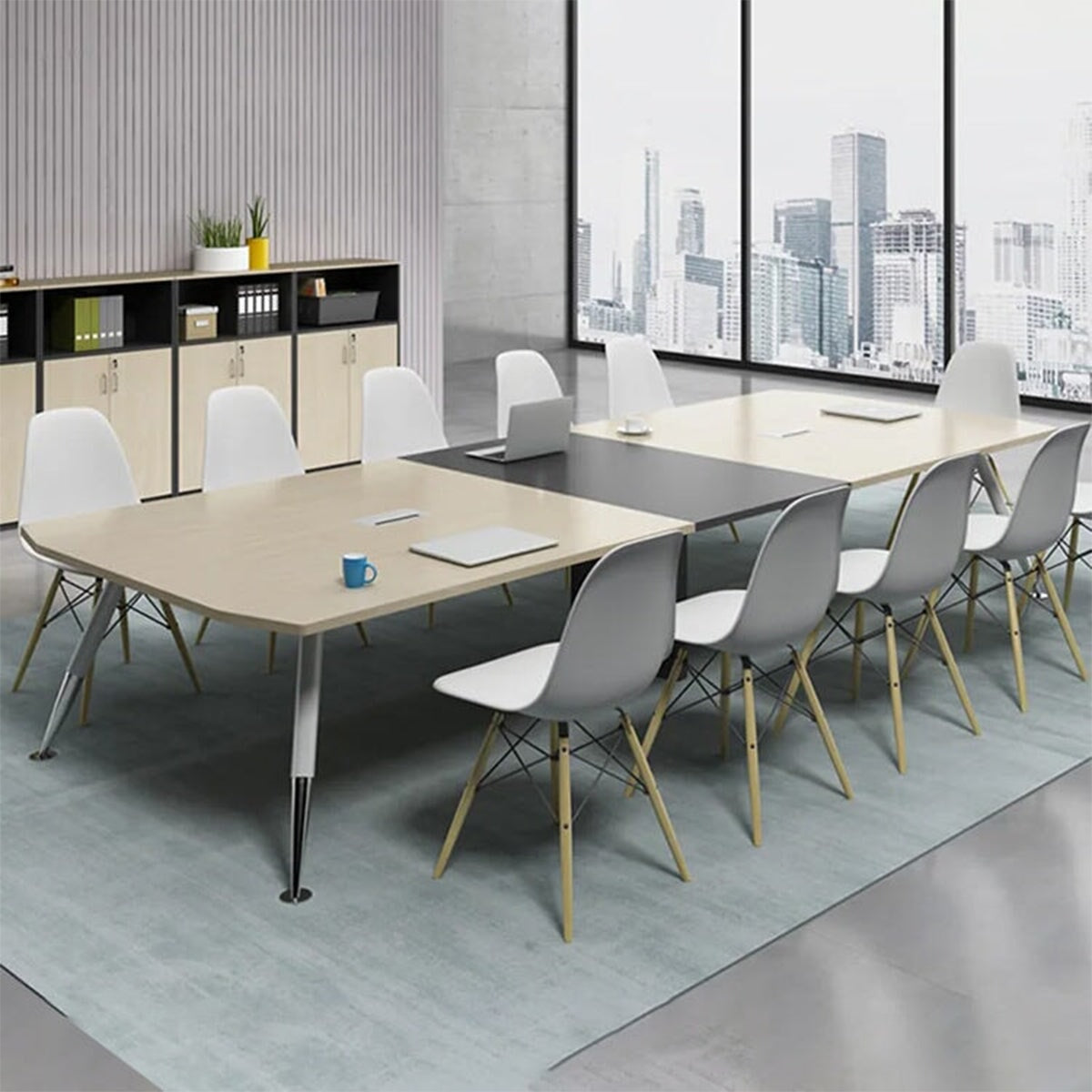 配線ボックス 補強ボード コンセント増設 R仕上げ スチール脚 エコ板材 テーブル 会議テーブル ミーティング 幅広 シンプル 機能的 ホワイト カスタマイズ可能 HYZ-C031 chickagu