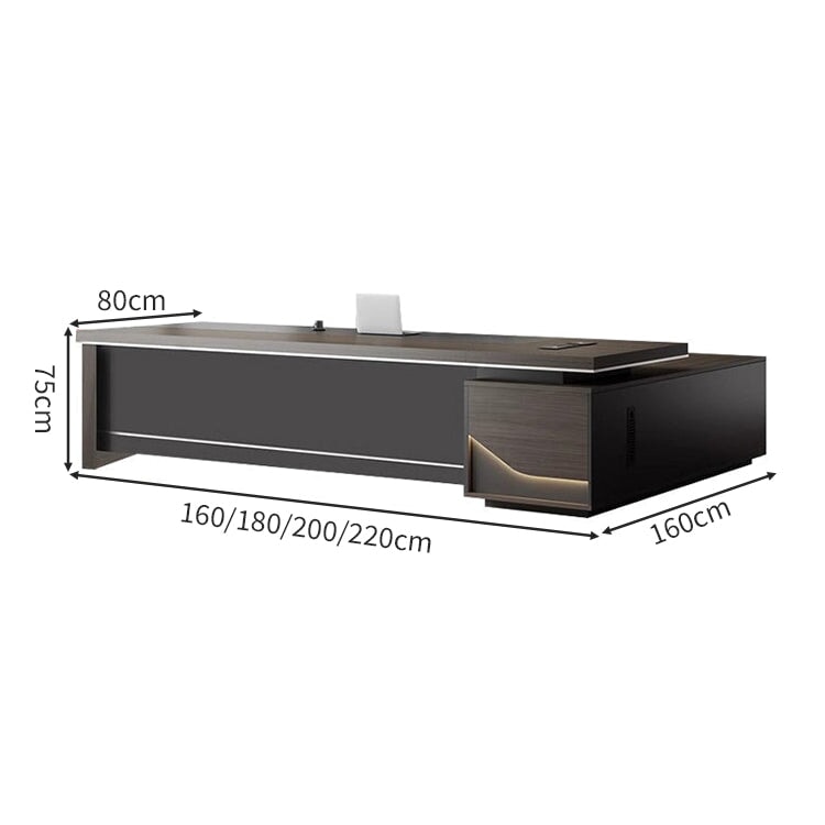 L字 幅広 分厚い天板 キャビネット 大容量 配線ボックス 通気孔 LEDライト デスク 役員デスク エグゼクティブ 重厚 上質 機能的 カスタマイズ可能 LBZ-C062 chickagu