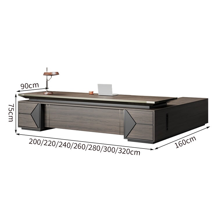 分厚い天板 斜めカット キャビネット 大容量 引き出し ダイヤル錠付き 防犯性 通気口 幕板 デスク エグゼクティブ 役員デスク 木目 落ち着き 優雅 カスタマイズ可能 LBZ-C025
