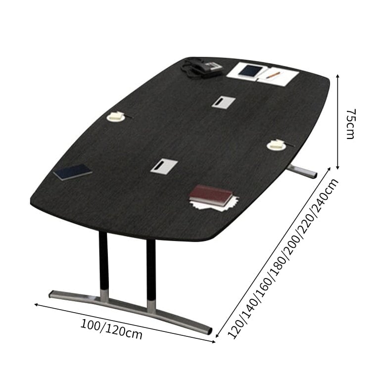 木目調 配線ボックス付き 角丸 T字型脚 会議テーブル ミーティングテーブル 長方形テーブル ワーキングデスク ブラック ホワイト シンプル カスタマイズ可能 HYZ-C021 chickagu