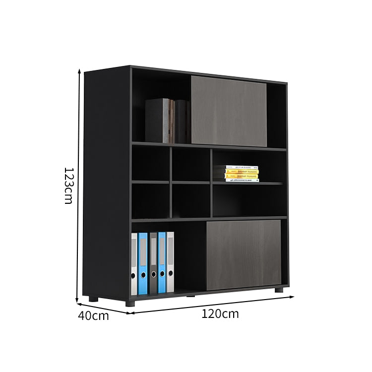 多段式 オープン収納 扉付き メラミン化粧板 引き戸 キャビネット 収納棚 収納キャビネット ダークトーン 落ち着き 機能的 カスタマイズ可能 CWG-C015