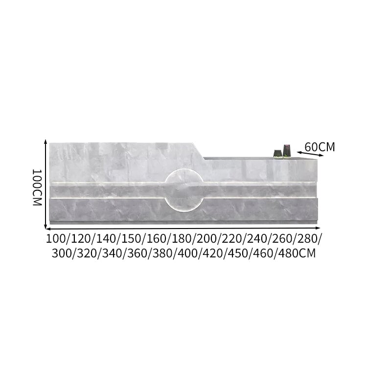 受付カウンター フロント レジカウンター カウンター LEDライト 配線穴 キーボードトレイ 引き出し 袖机 マーブル模様 カスタマイズ可能 JDT-K-112