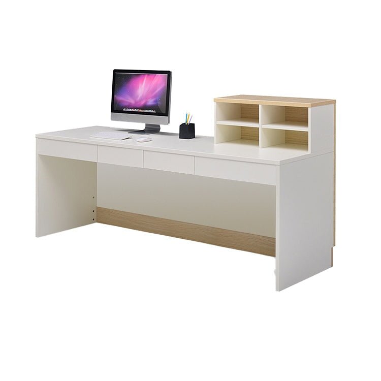 受付カウンター 多目的カウンター オフィス受付 レジスタンド 木目調 引き出し付き 卓上収納 配線口付き 木製 シンプル ホワイト ナチュラル JDT-007