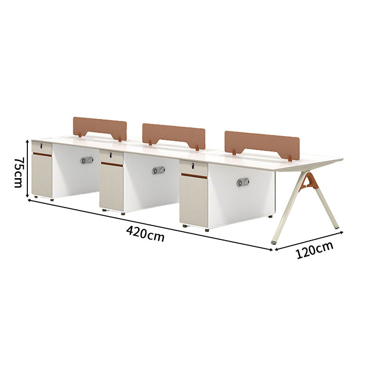 収納付きデスク 事務机 高級オフィスデスク パーティション サイドキャビネット エコ板材 配線穴 オフィスデスク ホワイト オレンジ SL-BGZ-047