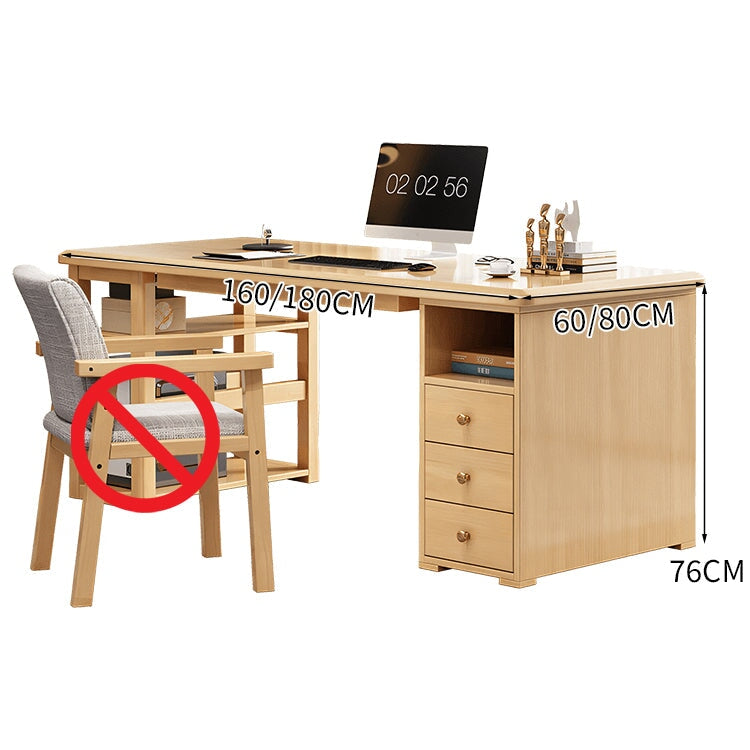 天然木 エコ塗装 引き出し オープン収納 オフィスデスク ワークデスク パソコンデスク デスク 広い天板 ラバーウッド PC収納 角丸 簡素 ナチュラル BGZ-C006 CHICKAGU